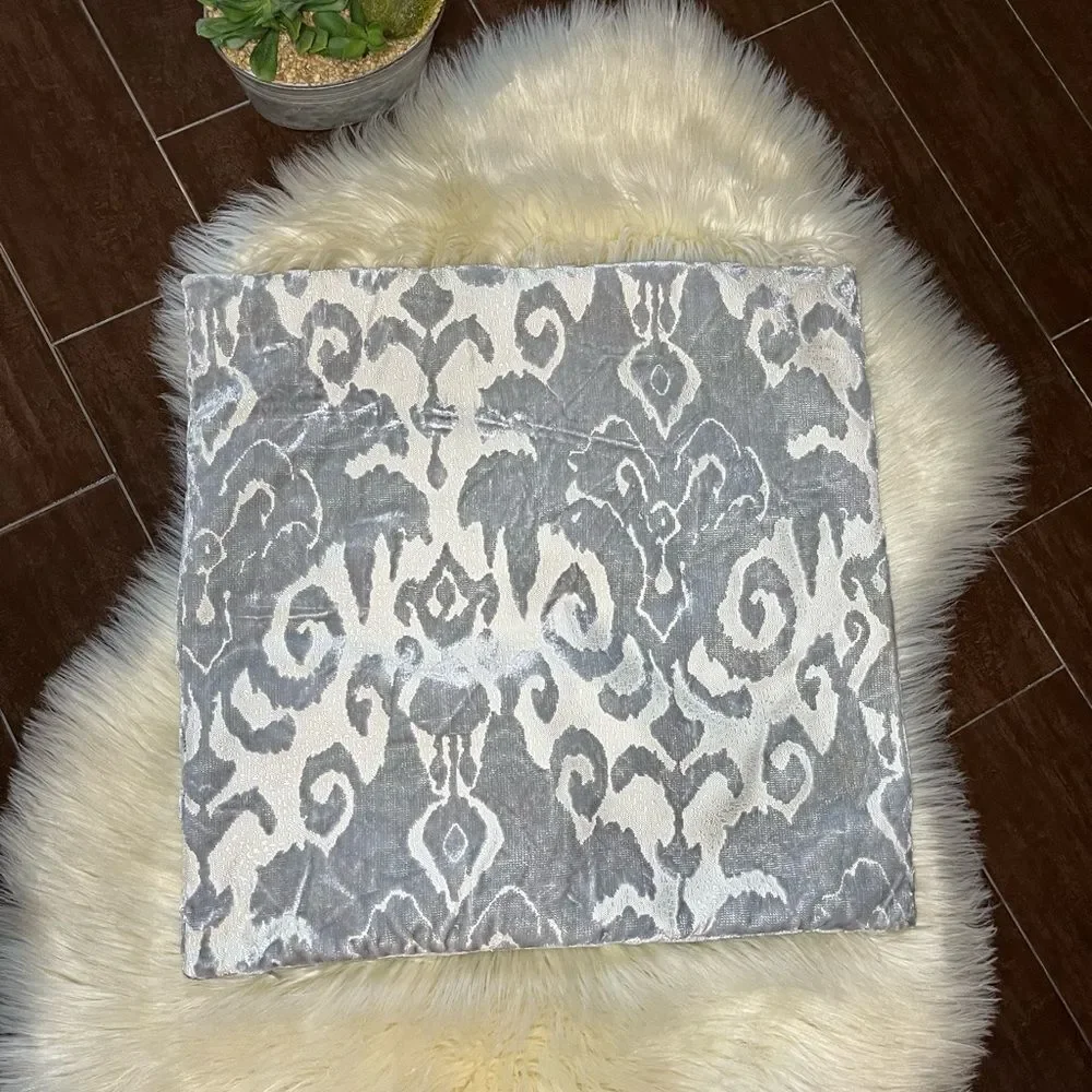 Z Gallerie Gray and White velvet  Textured Pillow cover w/feather insert